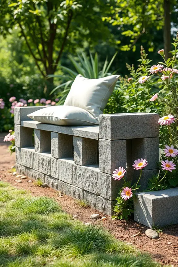 cinder block garden bench