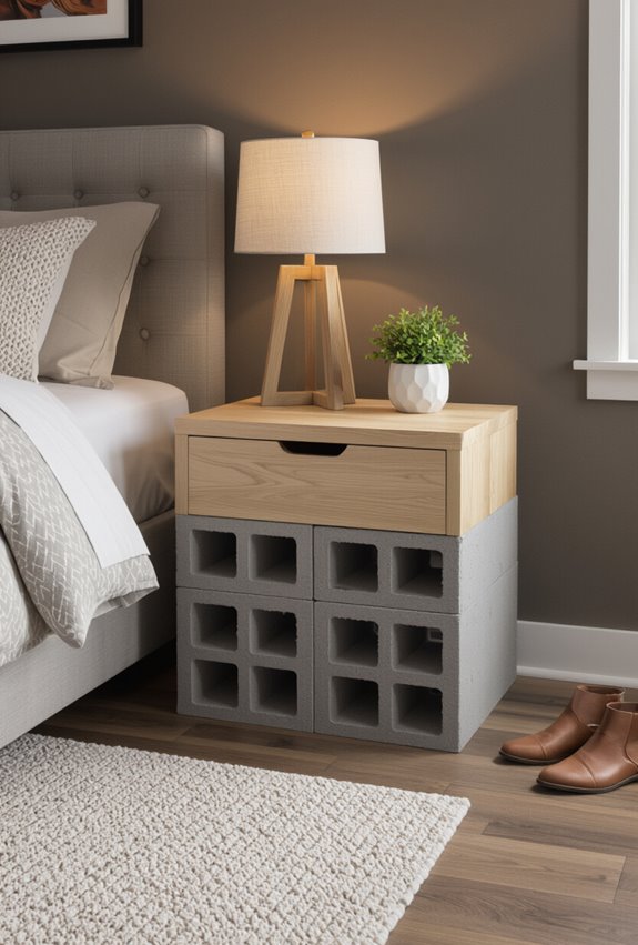 cinder block minimalist bedside table