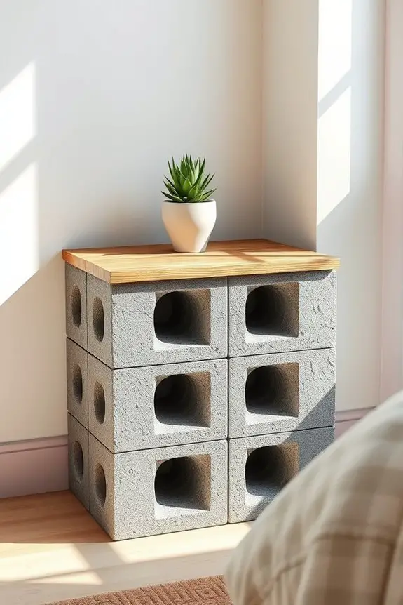 cinder block wood bedside table