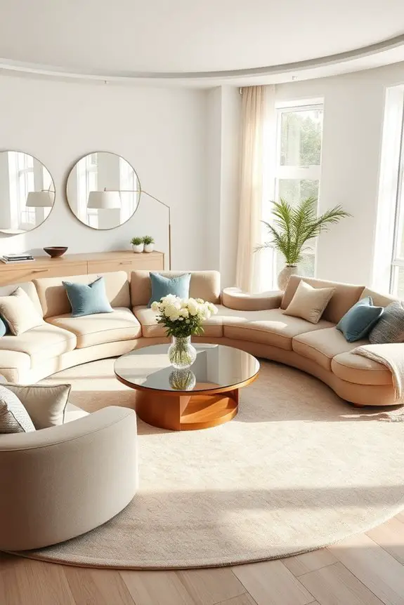 circular accents and greenery