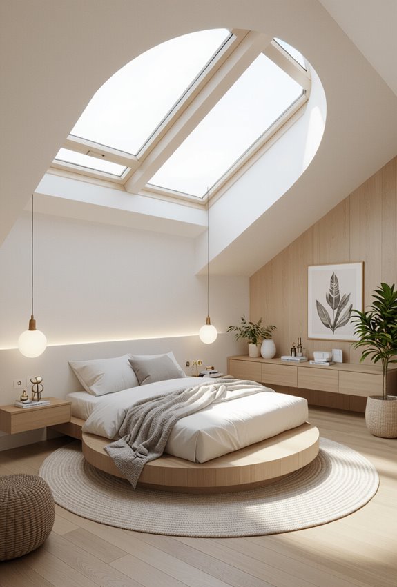 circular loft beneath skylight