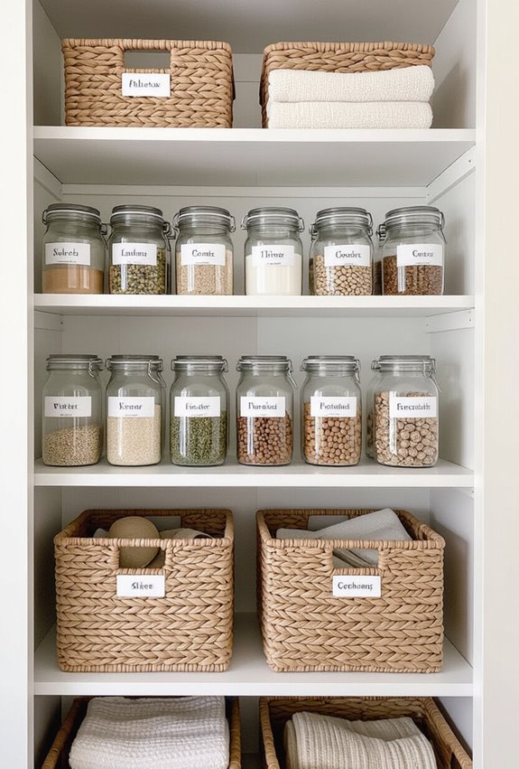 clear labeled glass pantry