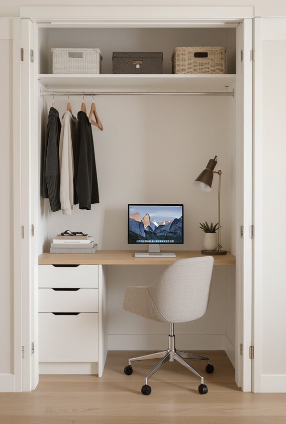 closet corner micro office setup