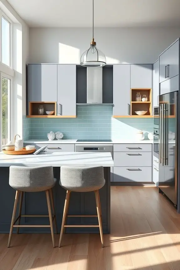 coastal aqua grey kitchen