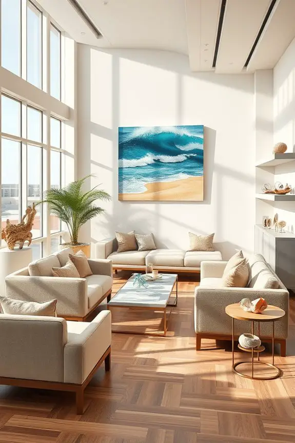 coastal artwork enhances ambiance