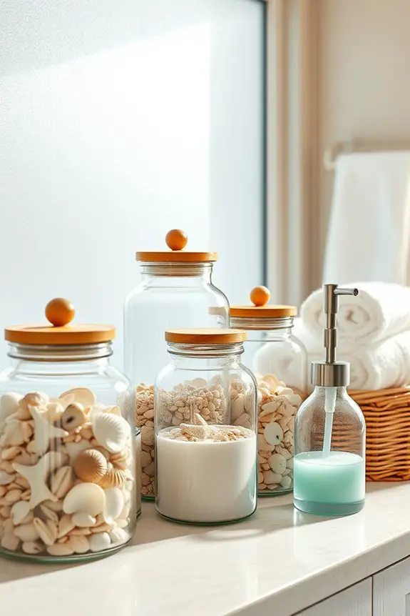 coastal bathroom glass storage