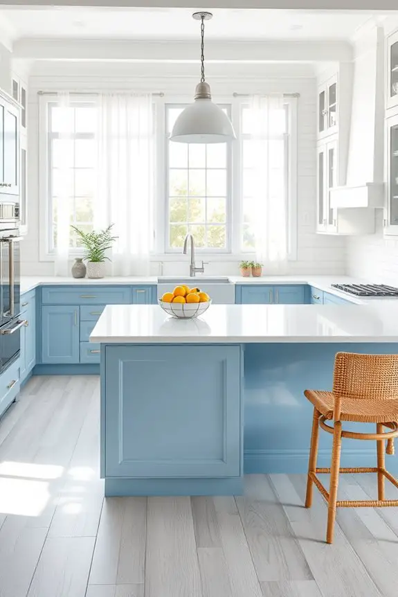 coastal blue and white cabinetry