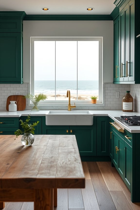coastal dark green kitchen