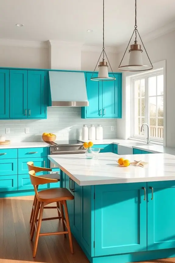 coastal turquoise kitchen cabinets
