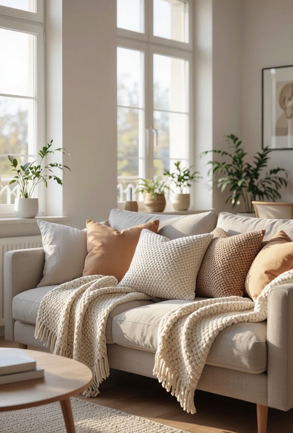 cohesive textured layered sofa styling