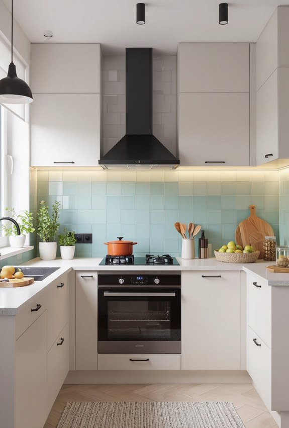 color blocked backsplash defines zones