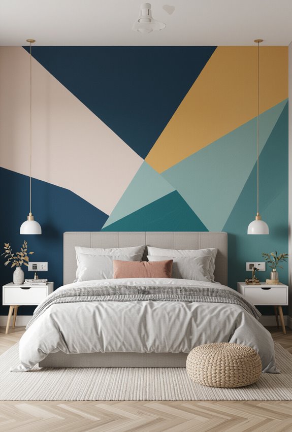 color blocked geometric painted mural