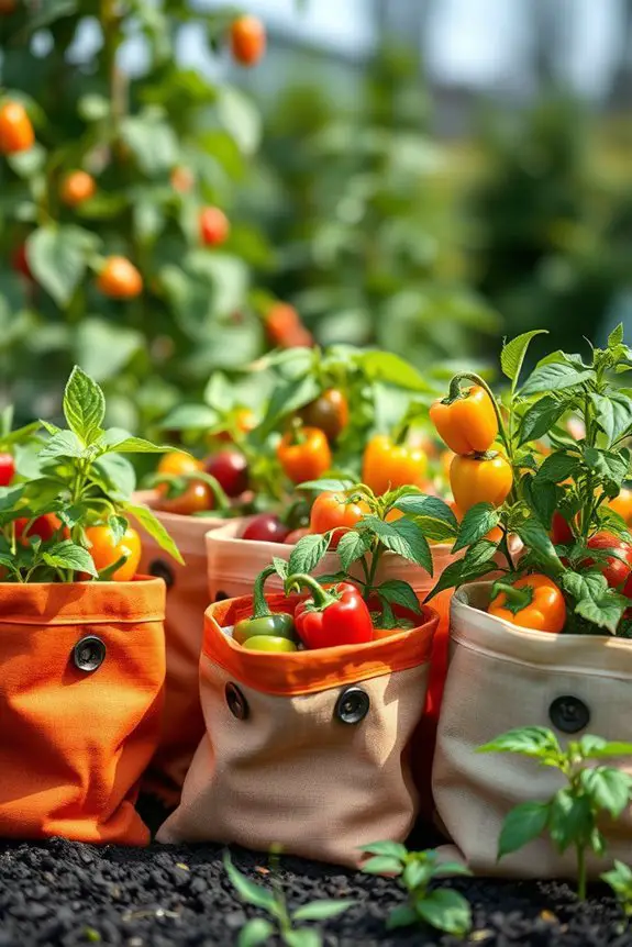 color coded pepper grow bags