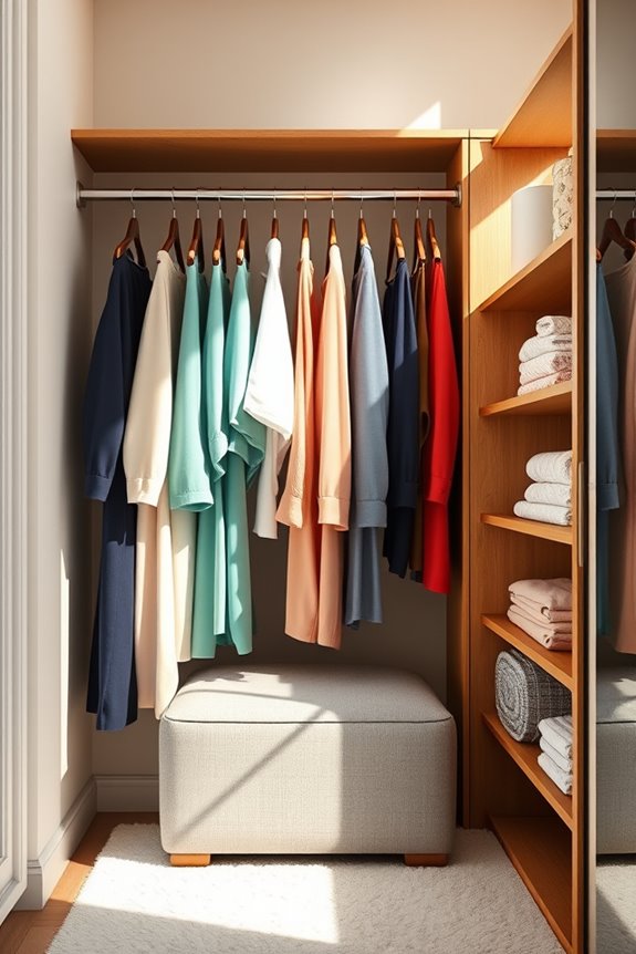 color coordinated wardrobe arrangement