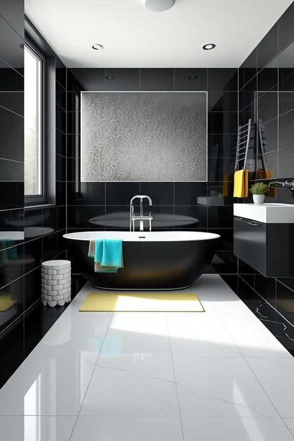 colorful accents enhance bathrooms