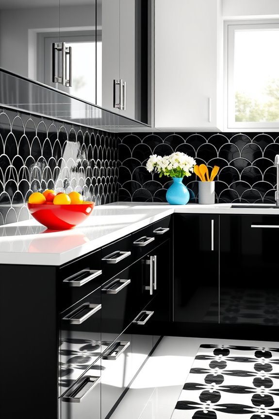 colorful accents enhance monochrome