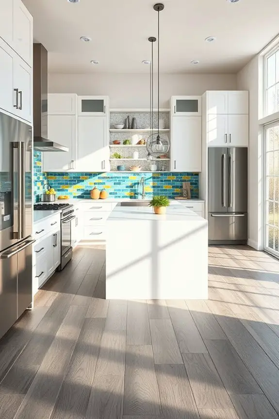 colorful backsplash enhances elegance