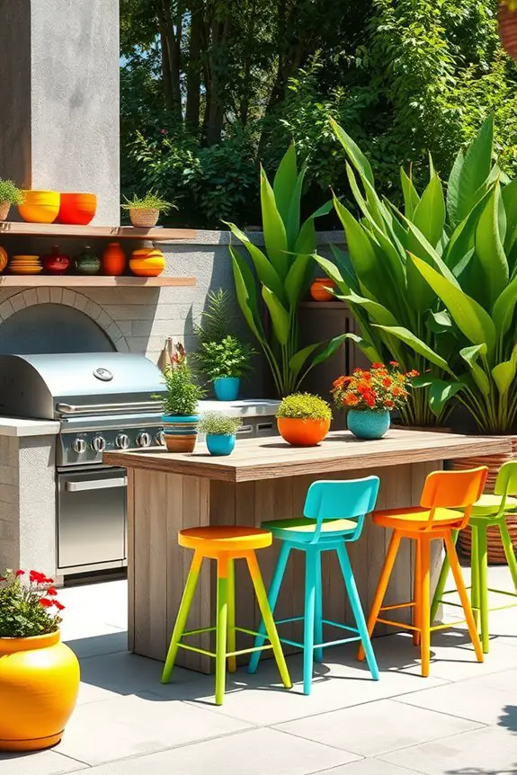 colorful backyard kitchen accents