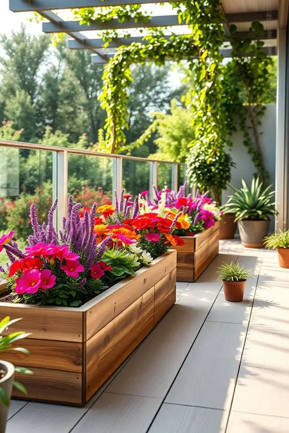 colorful balcony flower bed