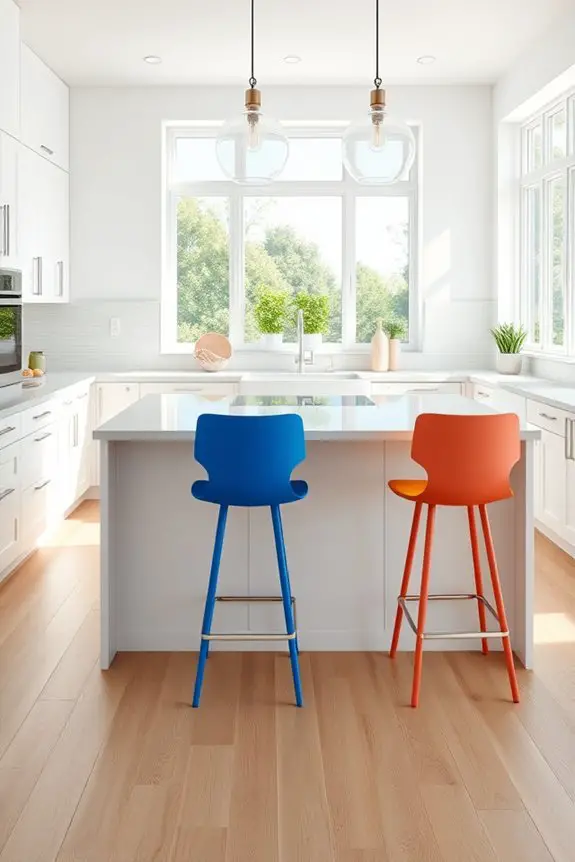 colorful bar stools contrast