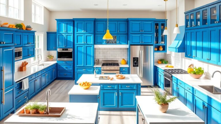 colorful blue kitchen cabinets