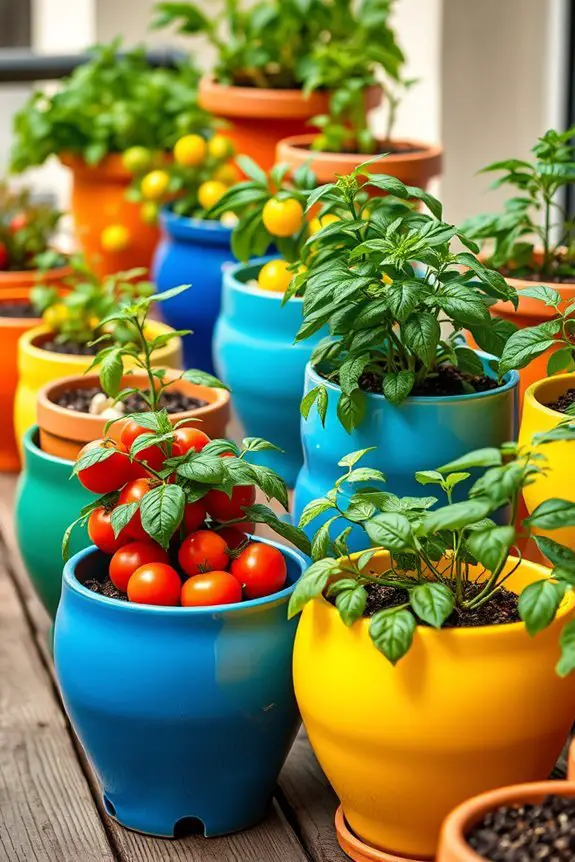 colorful ceramic vegetable pots
