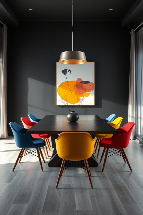 colorful chairs against grey