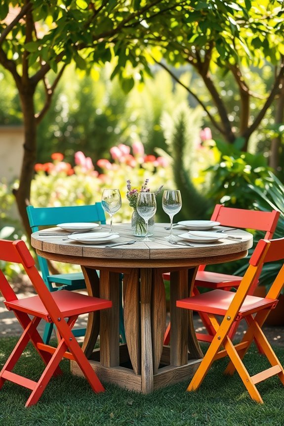 colorful chairs round table
