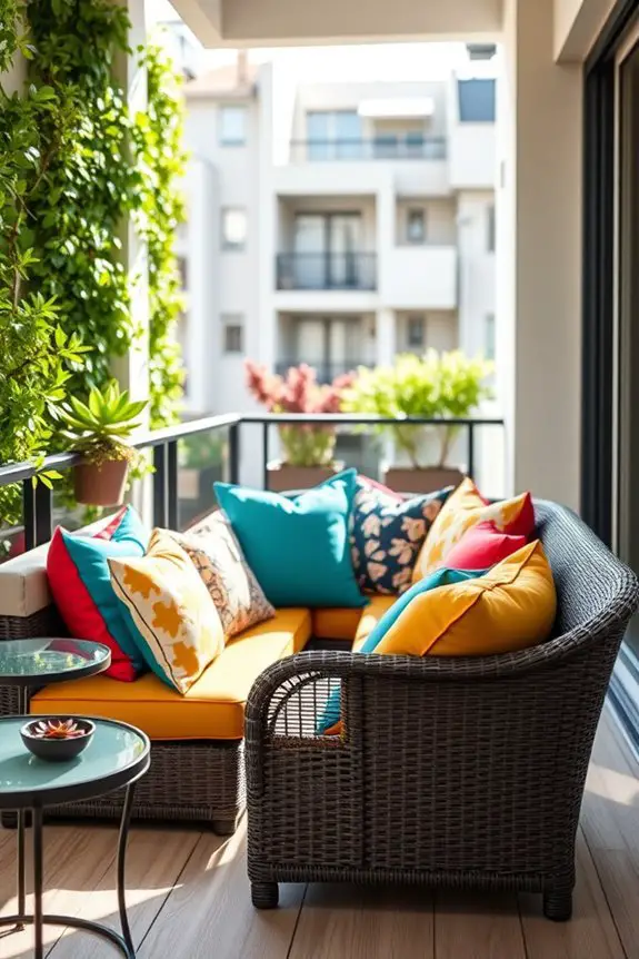 colorful cushions enhance balconies