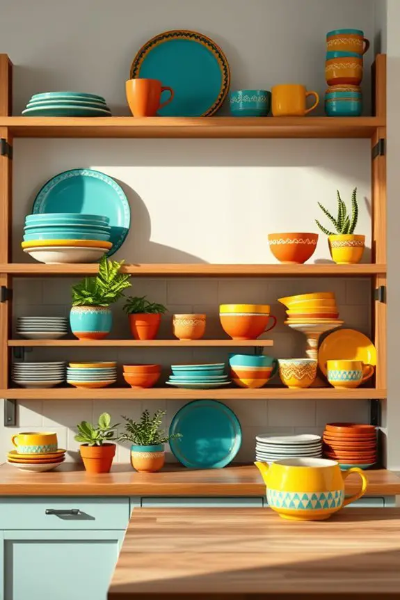 colorful dishware display ideas