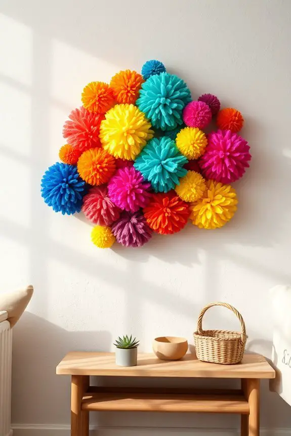 colorful diy pom pom art