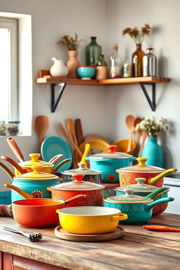 colorful eclectic kitchen cookware