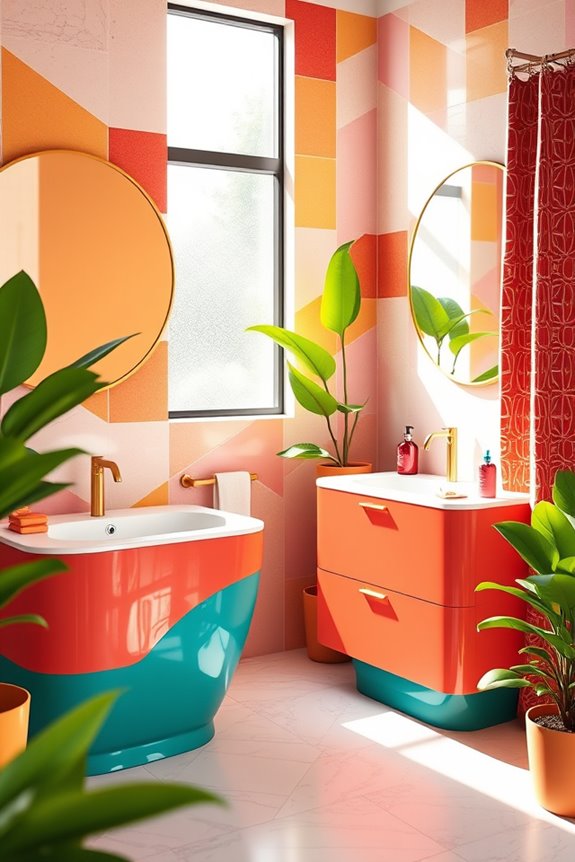 colorful fixtures enhance bathrooms
