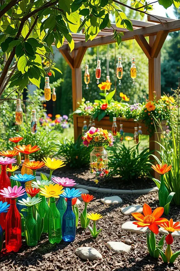 colorful garden bottle decorations