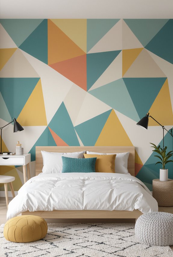 colorful geometric accent wall