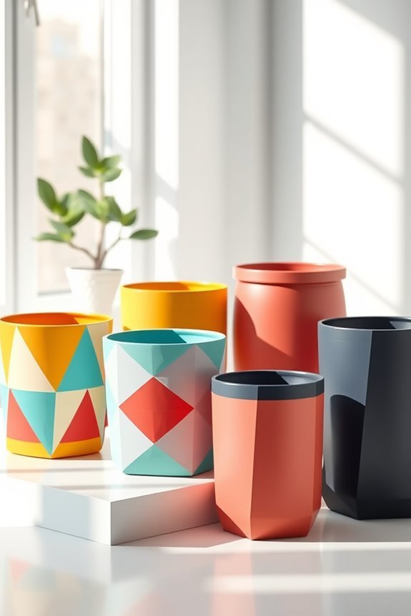 colorful geometric dustbin decor