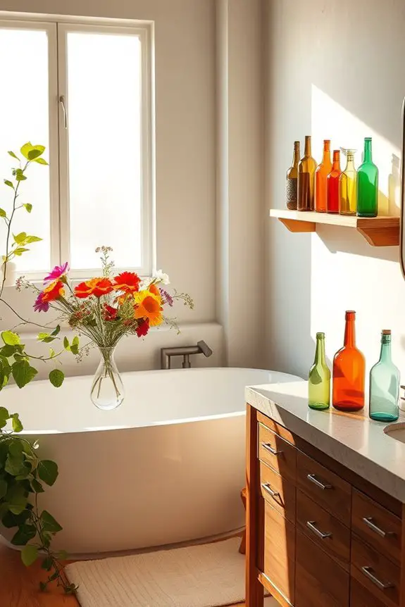 colorful glass bathroom accents