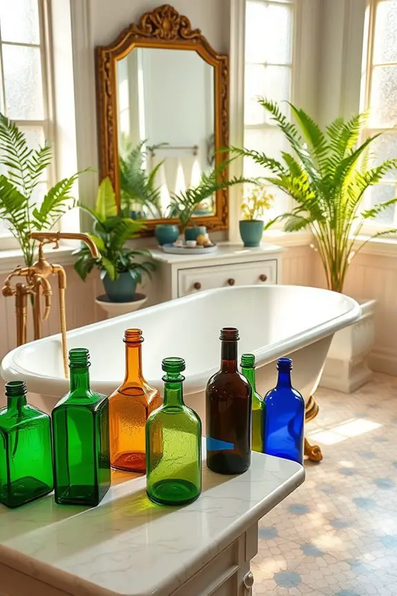 colorful glassware bathroom decor