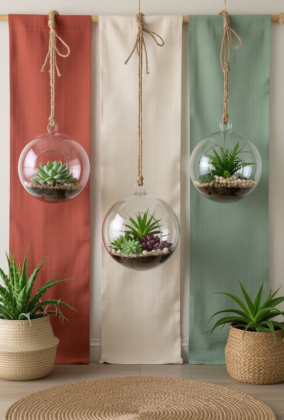 colorful hanging terrarium displays