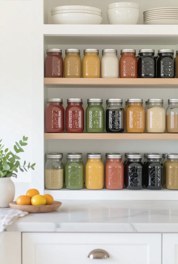 colorful jar pantry organization