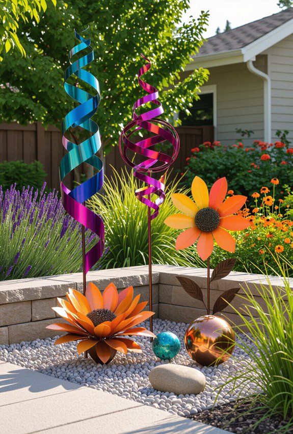 colorful metal garden sculptures