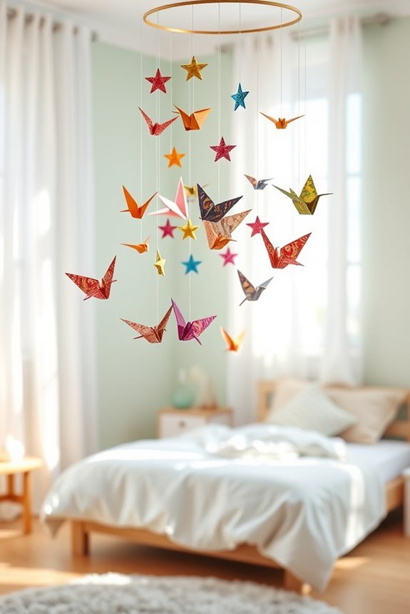 colorful origami hanging mobile