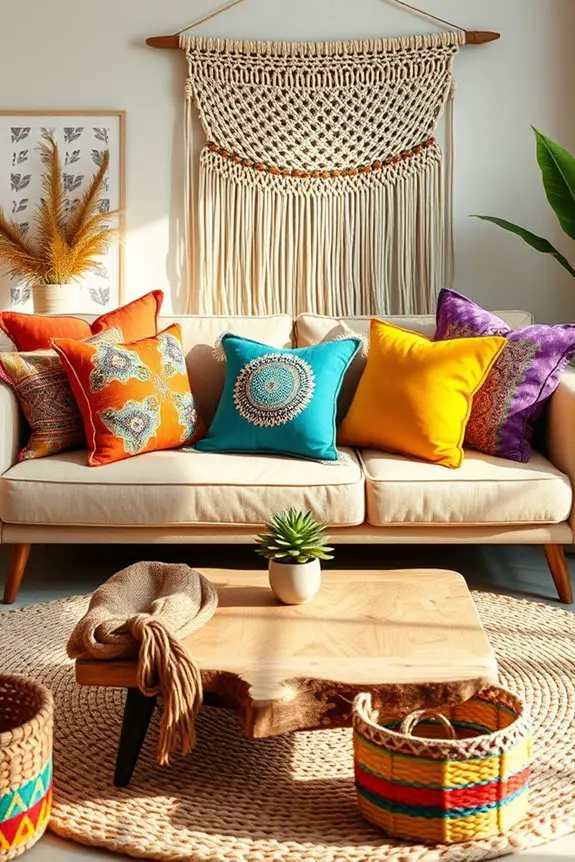 colorful pillows enhance boho