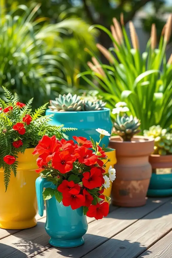 colorful planters enhance backyard