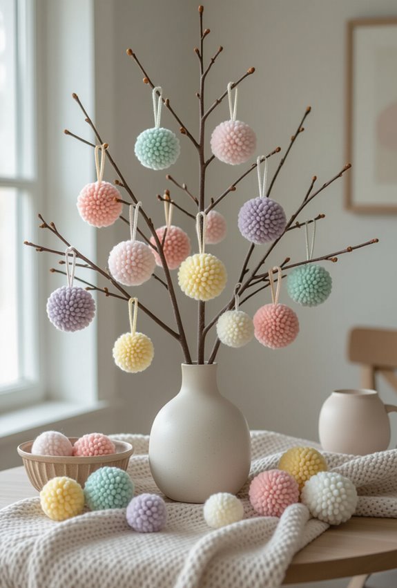 colorful pom pom easter decor