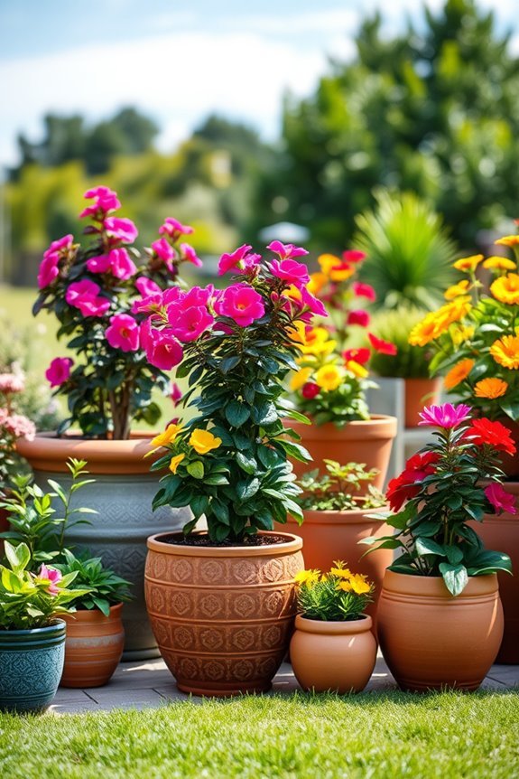 colorful potted plant arrangements