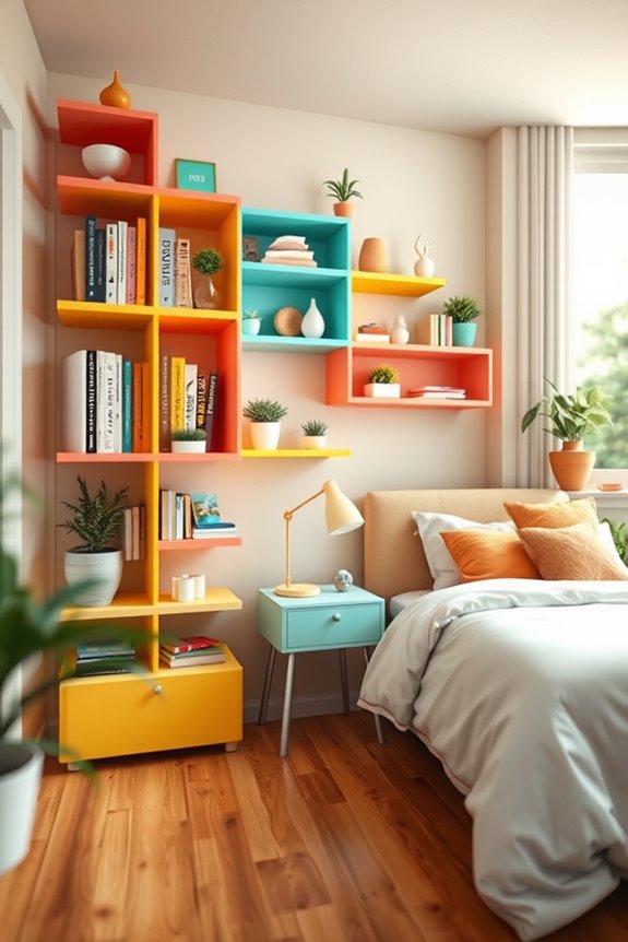 colorful shelves enhance aesthetics