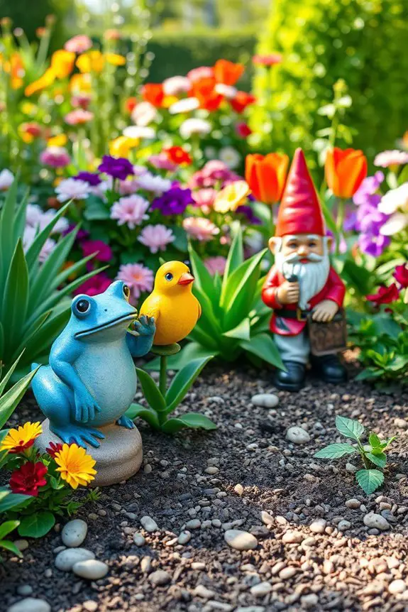 colorful statues enhance gardens