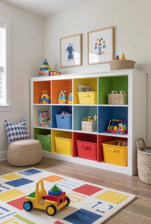 colorful storage for playroom