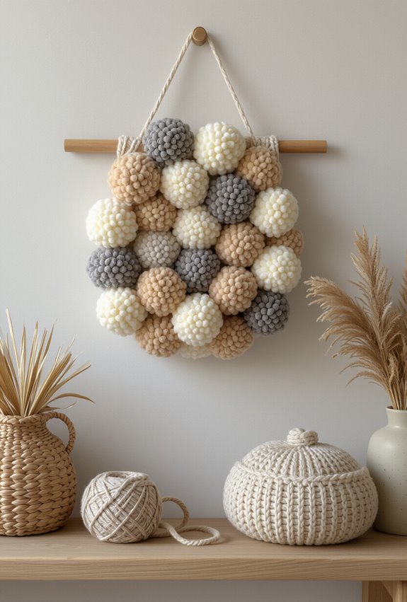 colorful textured yarn pom poms